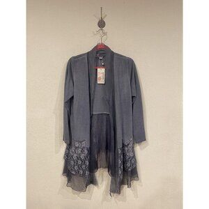 Kamana Cardigan Womens Small Lace Chiffon Ruffle Boho Lightweight Sheer Layering